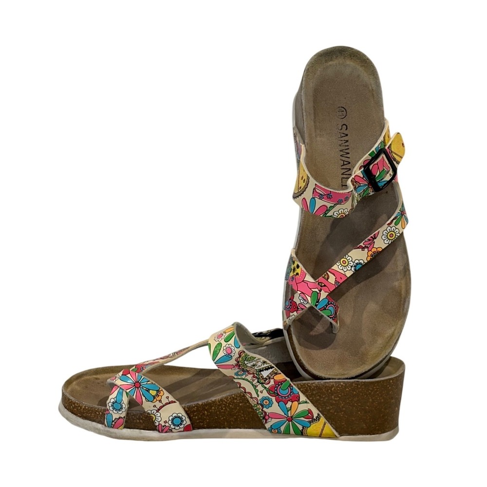 Sanwanli Wedge Sandals Womens 10-10.5 Multicolor Floral Platform Toe Loop